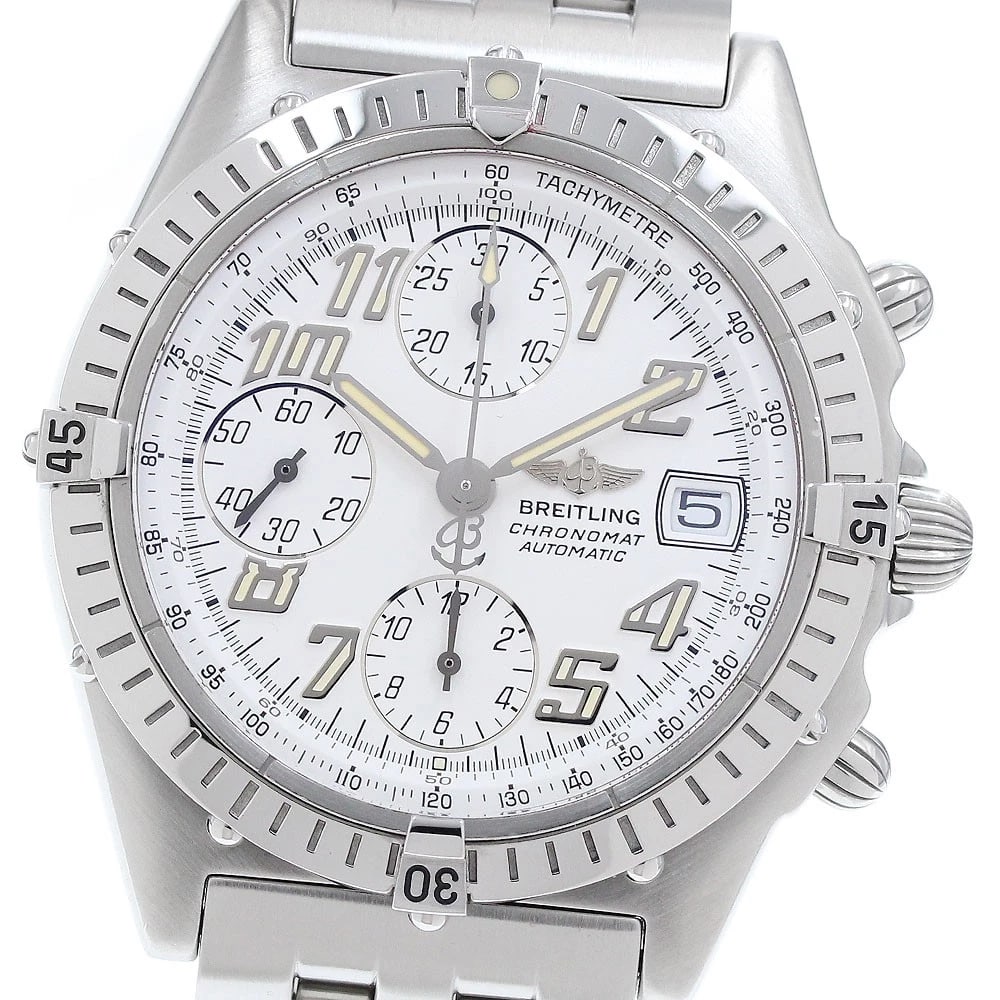 BREITLING CHRONOMAT DATE WHITE DIAL AUTOMATIC WATCH: BREITLING Chronomat Date white Dial Automatic Watch Brand: BREITLING Type: Wristwatch Material: Band Material Stainless Steel, Case Material Stainless Steel / Stainless Steel Color: Band Color Silver,