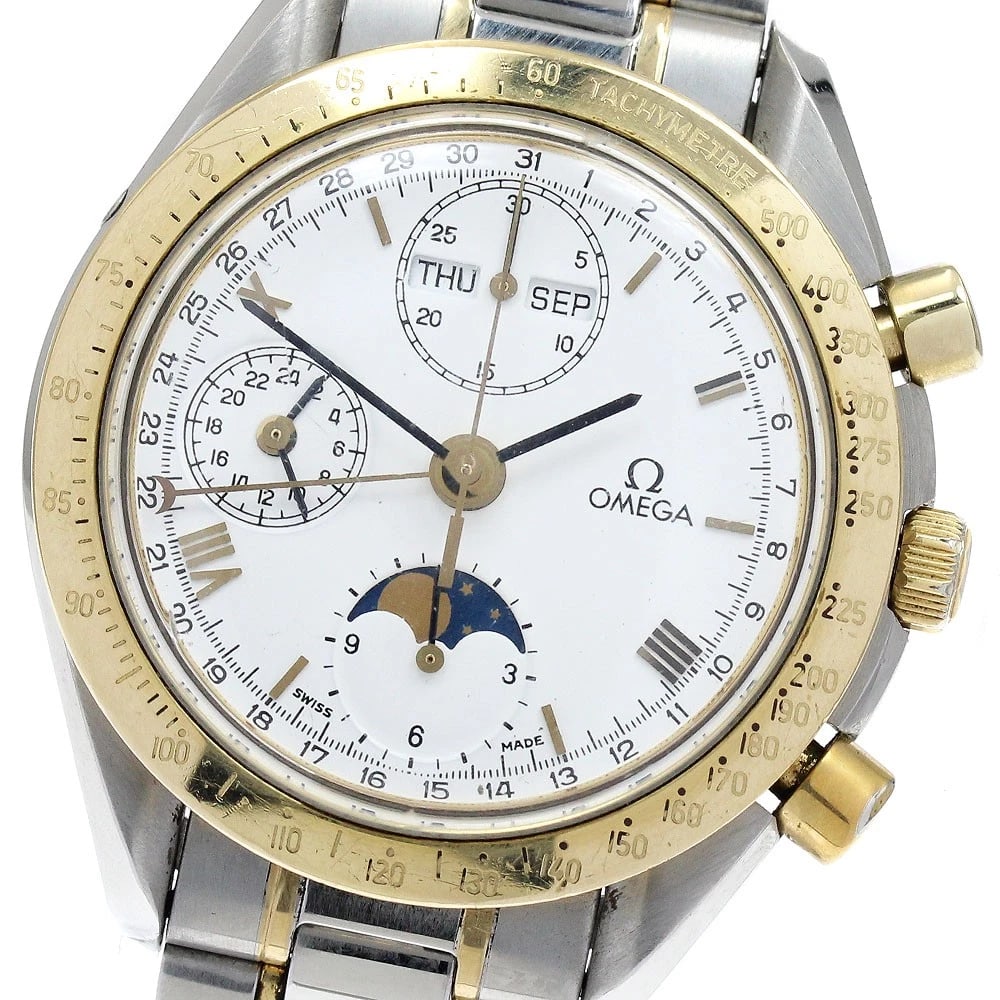OMEGA SPEEDMASTER CHRONOGRAPH WATCH: OMEGA Speedmaster Chronograph Watch Brand: OMEGA Type: Wristwatch Material: Band Material Stainless Steel/YG, Case Material stainless Steel /stainless steel Color: Band Color Silver / Gold, Dial Color