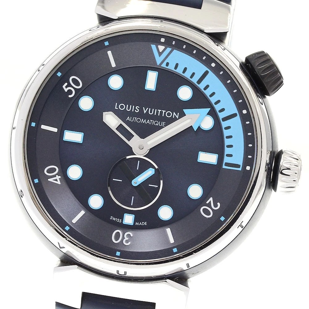 LOUIS VUITTON TAMBOUR NAVY AUTOMATIC WATCH: LOUIS VUITTON Tambour Navy Automatic Watch Brand: LOUIS VUITTON Type: Wristwatch Material: Band Material rubber, Case Material Stainless Steel / rubber Color: Band Color blue, Dial Color Navy, Case Co