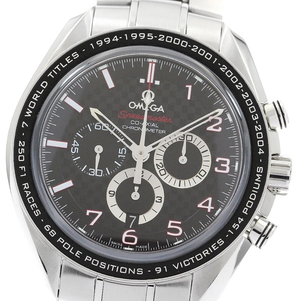 OMEGA SPEEDMASTER RACING SCHUMACHER MODEL CHRONOGRAPH WATCH: OMEGA Speedmaster Racing Schumacher Model Chronograph Watch Brand: OMEGA Type: Wristwatch Material: Band Material Stainless Steel, Case Material Stainless Steel / Stainless Steel Color: Band Color Sil