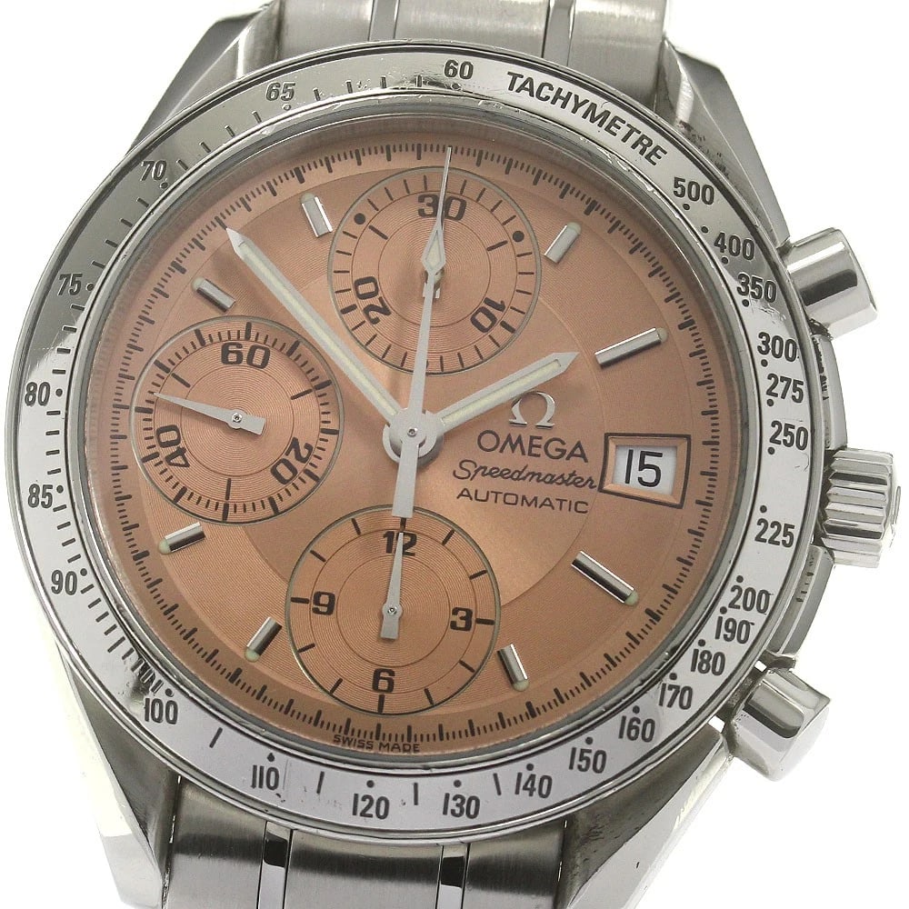 OMEGA SPEEDMASTER CHRONOGRAPH DATE PINK DIAL AUTOMATIC MEN'S WATCH: OMEGA Speedmaster Chronograph Date pink Dial Automatic Men's Watch Brand: OMEGA Type: Wristwatch Material: Band Material Stainless Steel, Case Material Stainless Steel / Stainless Steel Color: Band Co