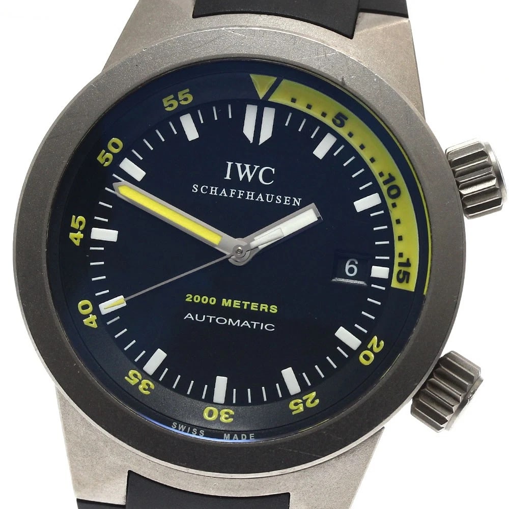 IWC SCHAFFHAUSEN AQUATIMER AUTOMATIC AUTOMATIC WATCH: IWC SCHAFFHAUSEN Aquatimer Automatic Automatic Watch Brand: IWC SCHAFFHAUSEN Type: Wristwatch Material: Band Material rubber, Case Material titanium Color: Band Color black, Dial Color black, Case Col