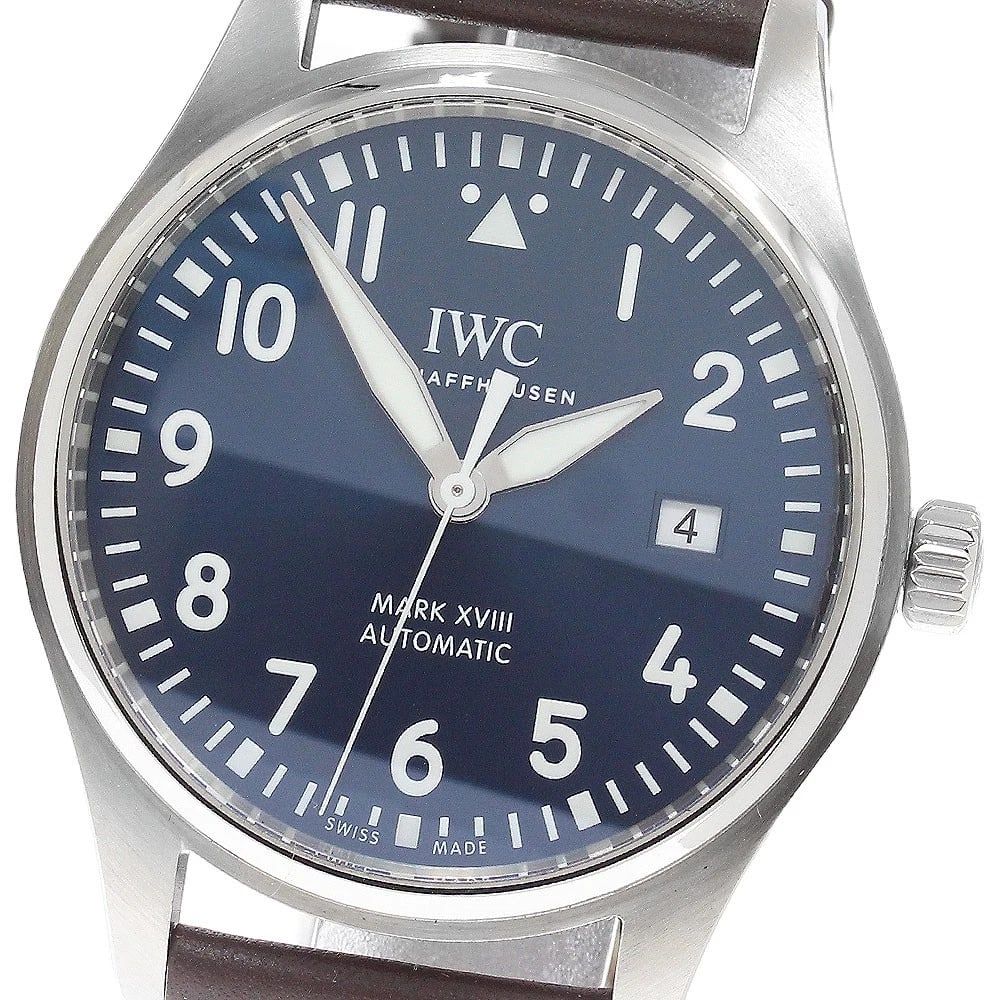IWC SCHAFFHAUSEN PILOT WATCH MARK AUTOMATIC WATCH: IWC SCHAFFHAUSEN Pilot watch mark Automatic Watch Brand: IWC SCHAFFHAUSEN Type: Wristwatch Material: Band Material leather, Case Material Stainless Steel Color: Band Color Brown, Dial Color Navy,