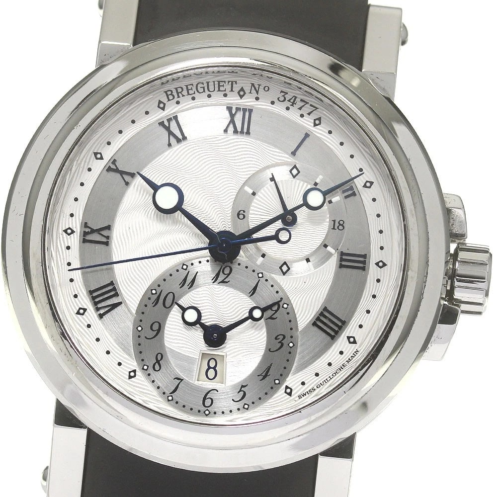 BREGUET MARINE GMT DATE SILVER DIAL AUTOMATIC WATCH: Breguet Marine GMT date Silver Dial Automatic Watch Brand: Breguet Type: Wristwatch Material: Band Material rubber, Case Material Stainless Steel / rubber Color: Band Color black, Dial Color Silver, C