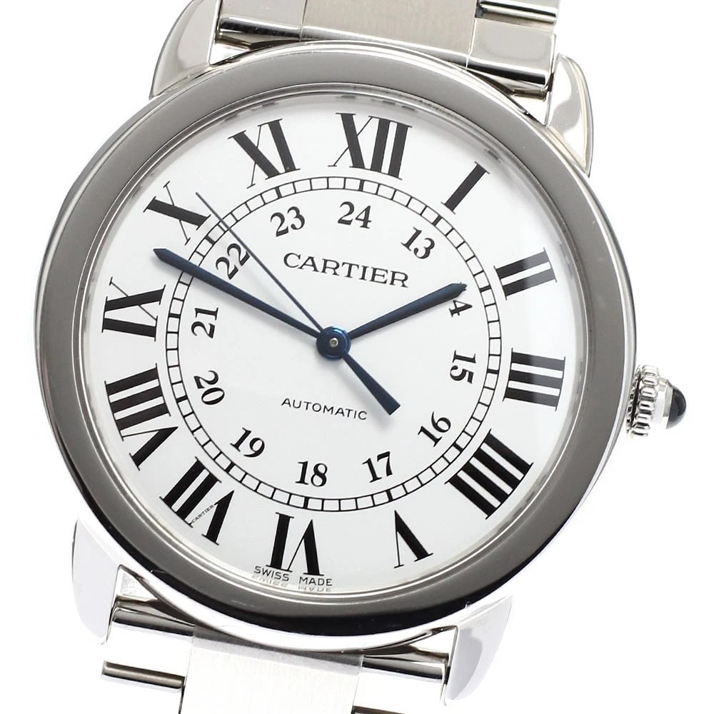 CARTIER RONDE SILVER AUTOMATIC WATCH: CARTIER Ronde Silver Automatic Watch Brand: CARTIER Type: Wristwatch Material: Band Material Stainless Steel, Case Material Stainless Steel / Stainless Steel Color: Band Color Silver, Dial Color Silve