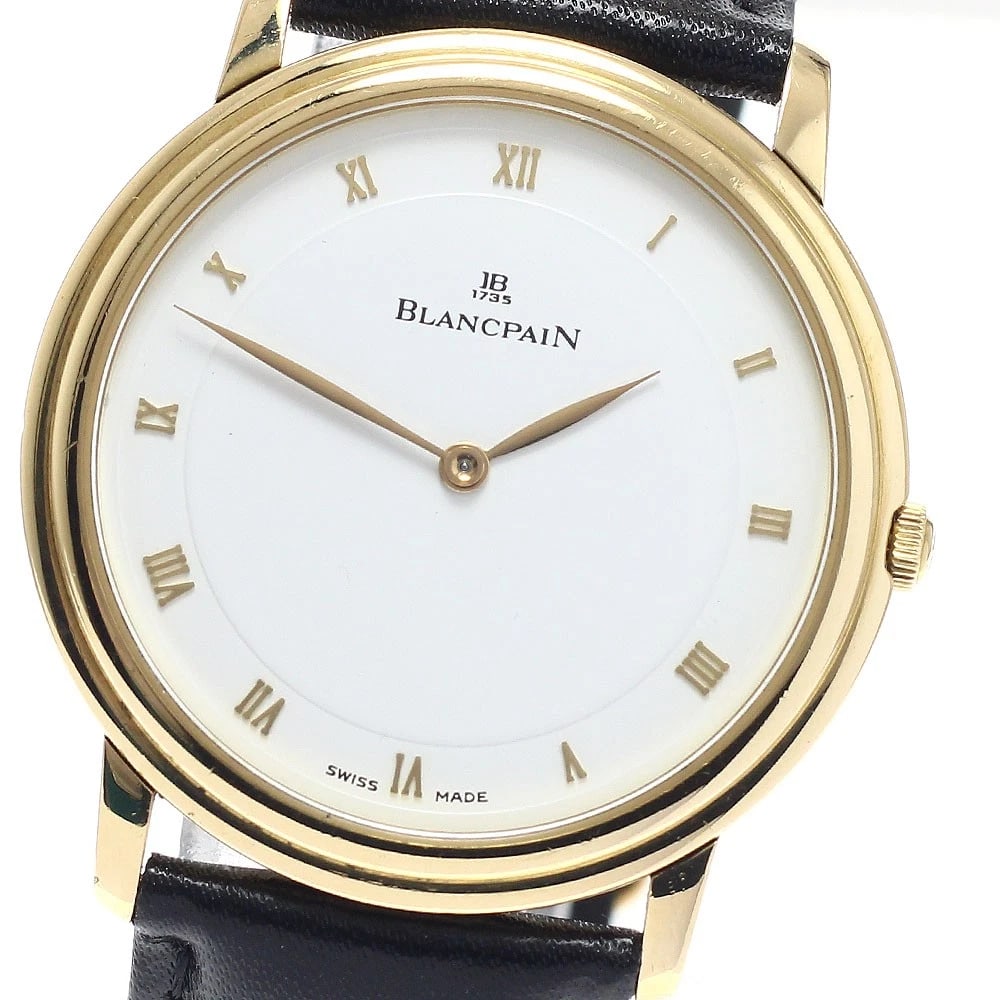 BLANCPAIN VILLERET ULTRA SLIM K18YG HAND WINDING WATCH: Blancpain Villeret Ultra Slim K18YG Hand Winding Watch Brand: Blancpain Type: Wristwatch Material: Band Material leather, Case Material stainless Steel /leather Color: Band Color black, Dial Color whi