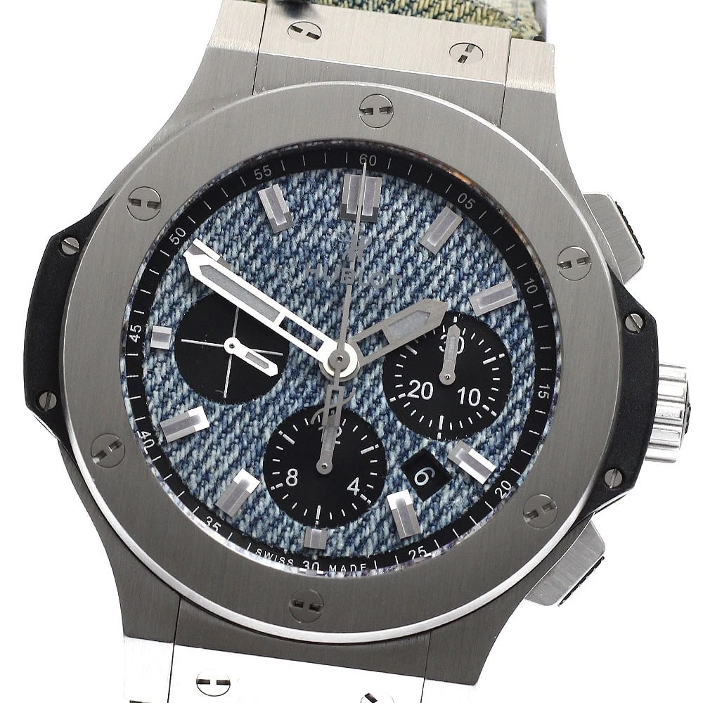 HUBLOT BANG JEANS AUTOMATIC WATCH: HUBLOT Bang jeans Automatic Watch Brand: HUBLOT Type: Wristwatch Material: Band Material Rubber / denim, Case Material Stainless Steel / Titanium / Rubber / denim Color: Band Color blue, Dial Color bl