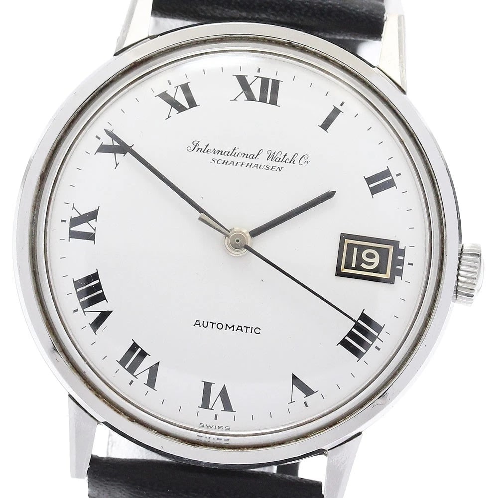 IWC SCHAFFHAUSEN BLACK DATE AUTOMATIC WATCH: IWC SCHAFFHAUSEN Black Date Automatic Watch Brand: IWC SCHAFFHAUSEN Type: Wristwatch Material: Band Material leather, Case Material Stainless Steel / leather Color: Band Color black, Dial Color white,