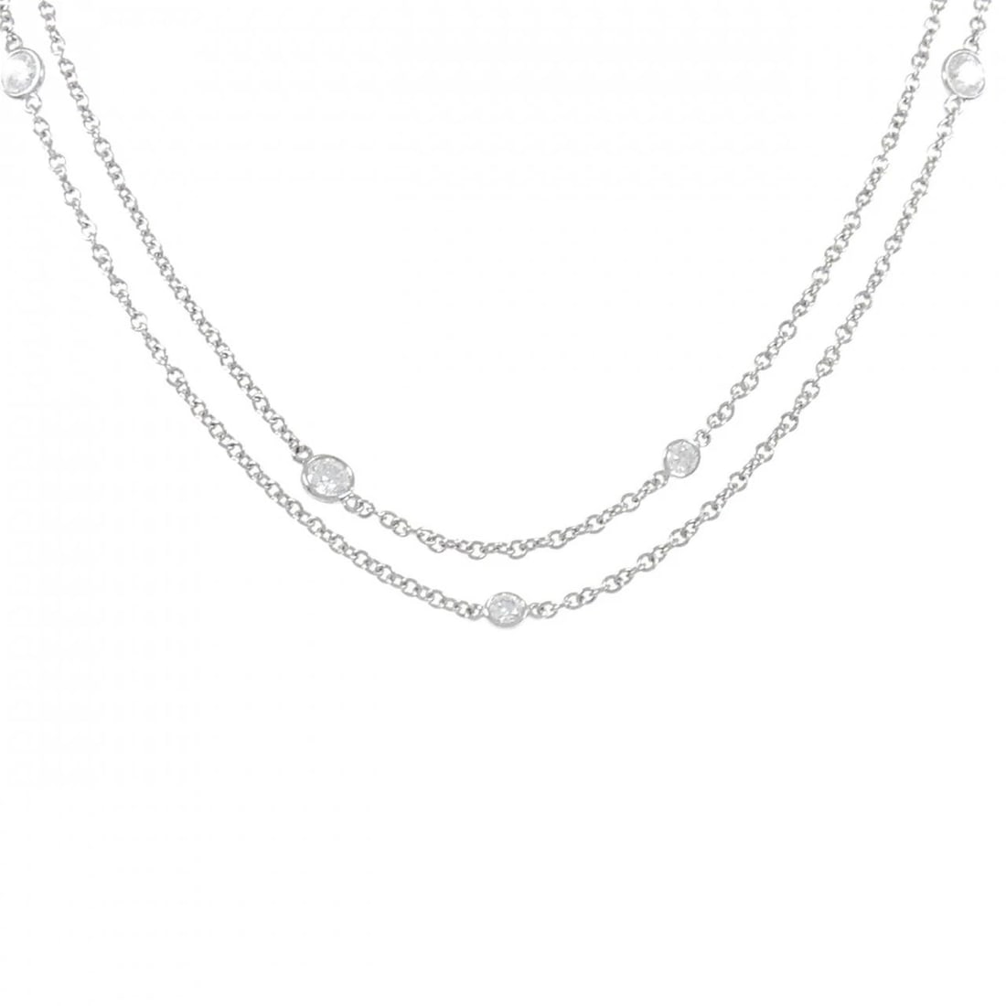 TIFFANY & CO. BY THE YARD 12P NECKLACE: TIFFANY & Co. By the Yard 12P Necklace Brand: TIFFANY&Co. Type: TIFFANY&Co. Necklace Material: Platinum, Main Stone/Creation Natural Color: Platinum Size: Actual Size Diameteraround: 4.9mm Chain