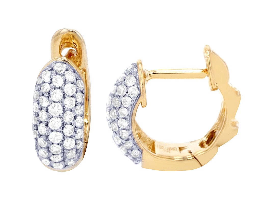 OVAL SHAPED DIAMOND HOOP EARRINGS 10K YELLOW-WHITE GOLD (1 of 4)