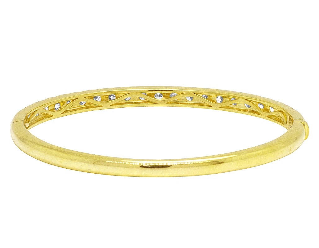 SINGLE ROW 20 POINTER DIAMOND DESIGNER BANGLE BRACELET GOLD - 2