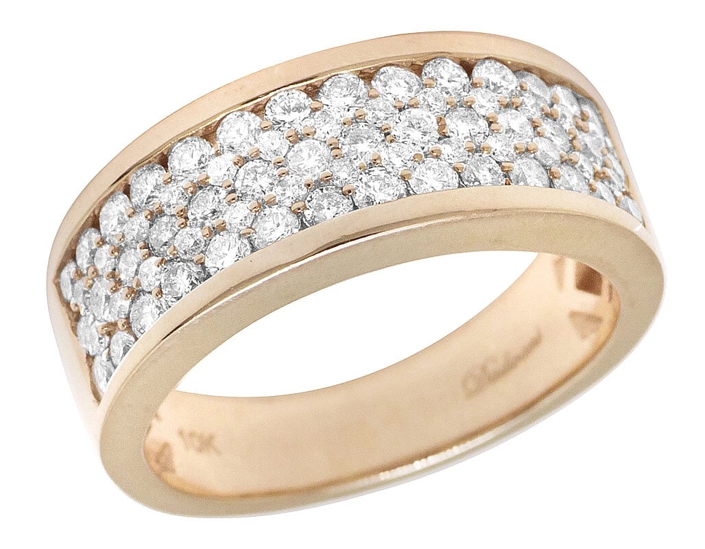 10K ROSE GOLD DIAMOND ROWS BAND RING: 10K Rose Gold Diamond Rows Band Ring Brand: None Type: Ring Material: 10K Rose Gold, Main Stone/Creation Natural Color: Rose Gold Size: 10 US Accessories: None Accessories Notice: When pur