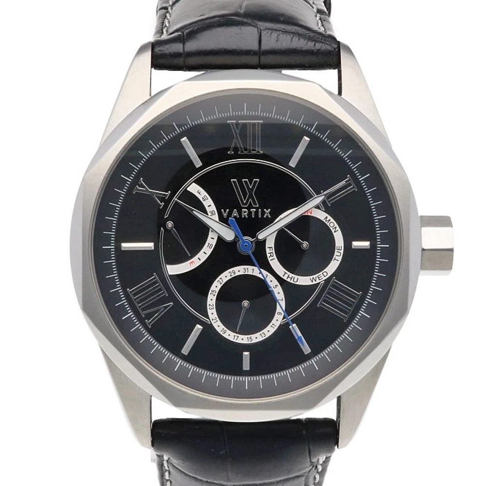 VARTIX ALIVE WATCHES STAINLESS STEEL WATCH: VARTIX ALIVE Watches Stainless Steel Watch Brand: VARTIX Type: Wristwatch Material: Case : Stainless Steel Band : leather Color: Silver / black Size: Case Diameter:44.0mm Band Length:6.1inch / 15.5-20