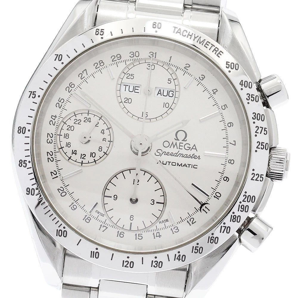 OMEGA SPEEDMASTER AUTOMATIC WATCH: OMEGA Speedmaster Automatic Watch Brand: OMEGA Type: Wristwatch Material: Band Material Stainless Steel, Case Material Stainless Steel / Stainless Steel Color: Band Color Silver, Dial Color Silver, Ca