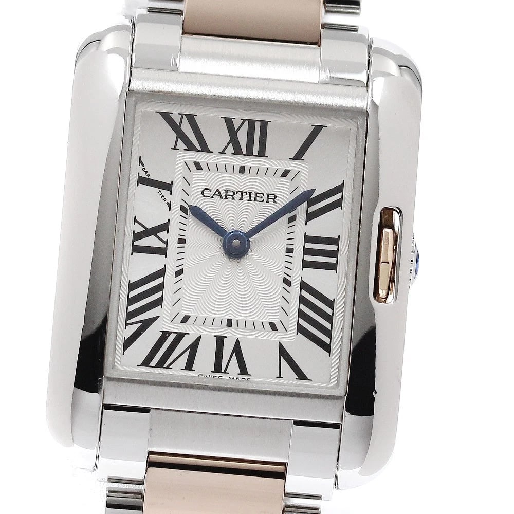 CARTIER TANK ANGLAZE SM TONE SILVER DIAL QUARTZ LADIES WATCH: CARTIER Tank Anglaze SM tone Silver Dial Quartz Ladies Watch Brand: CARTIER Type: Wristwatch Material: Band Material Stainless Steel/PG, Case Material Stainless Steel / Stainless Steel Color: Band