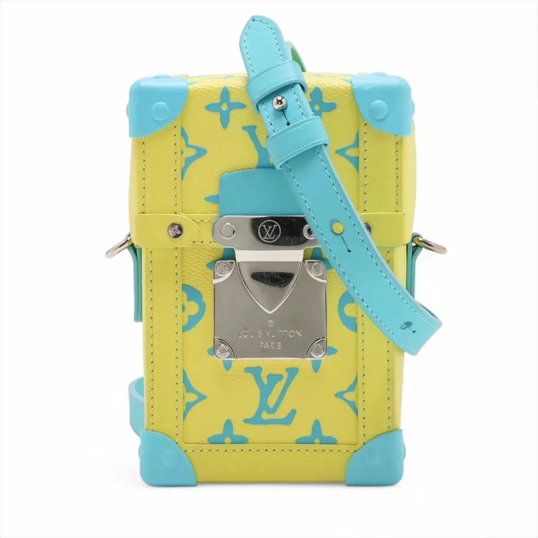 LOUIS VUITTON MONOGRAM PLAYGROUNDS VERTICALS TRUNK WEARABLE WALLET: Louis Vuitton Monogram playgrounds Verticals Trunk wearable Wallet Brand: Louis Vuitton Type: Shoulder bag Material: none Color: Yellow Size: Height:6.9inch Length:4.5inch Depth:2.6inch Shoulder heigh