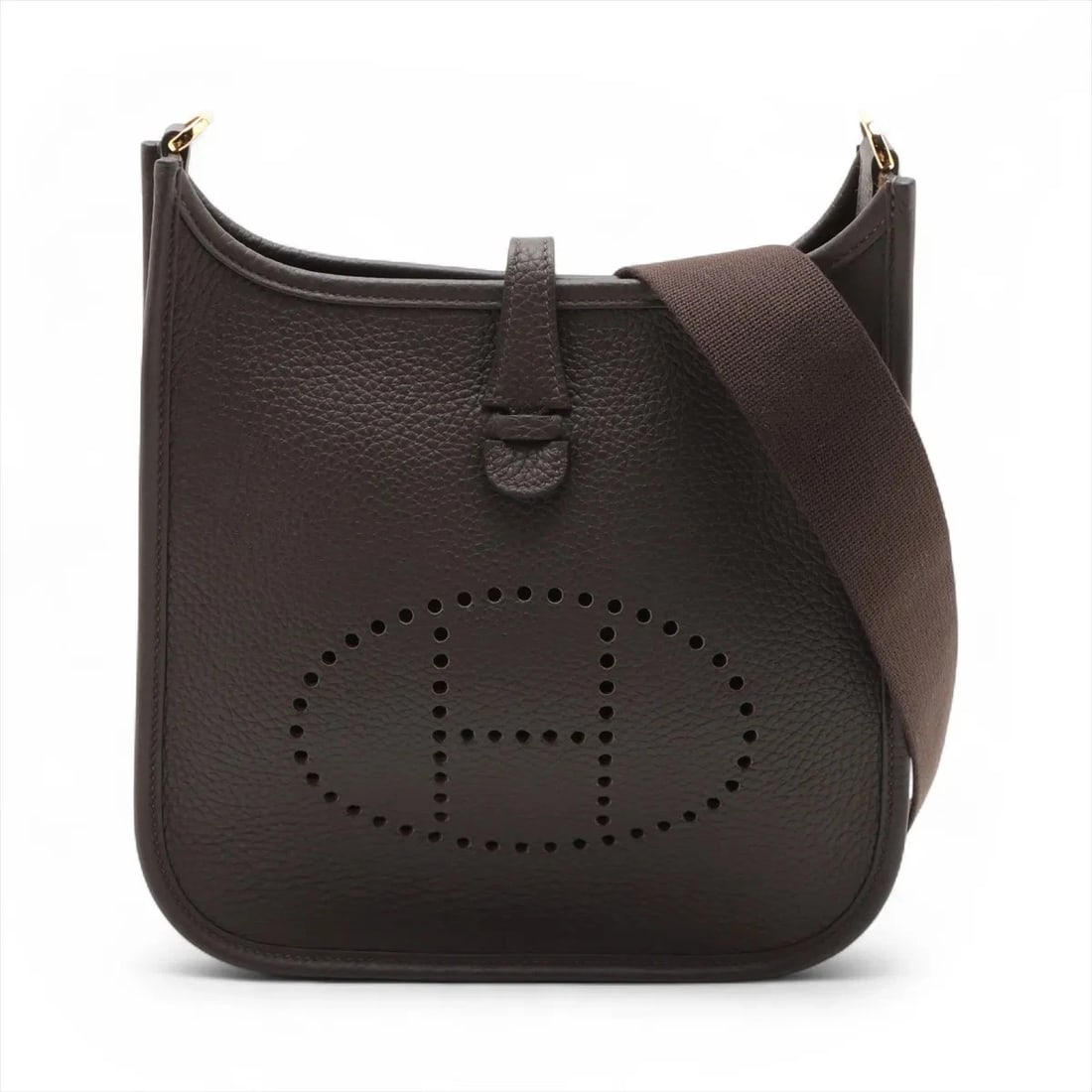 HERMES TAURILLON CLEMENCE EBÈNE GOLD: Hermes Taurillon Clemence Ebène Gold Brand: Hermès Type: Shoulder bag Material: Taurillon Clemence Color: Ebène Size: Height:9.6inchLength:9.1inchDepth:2.6inch Accessories: None Accessorie
