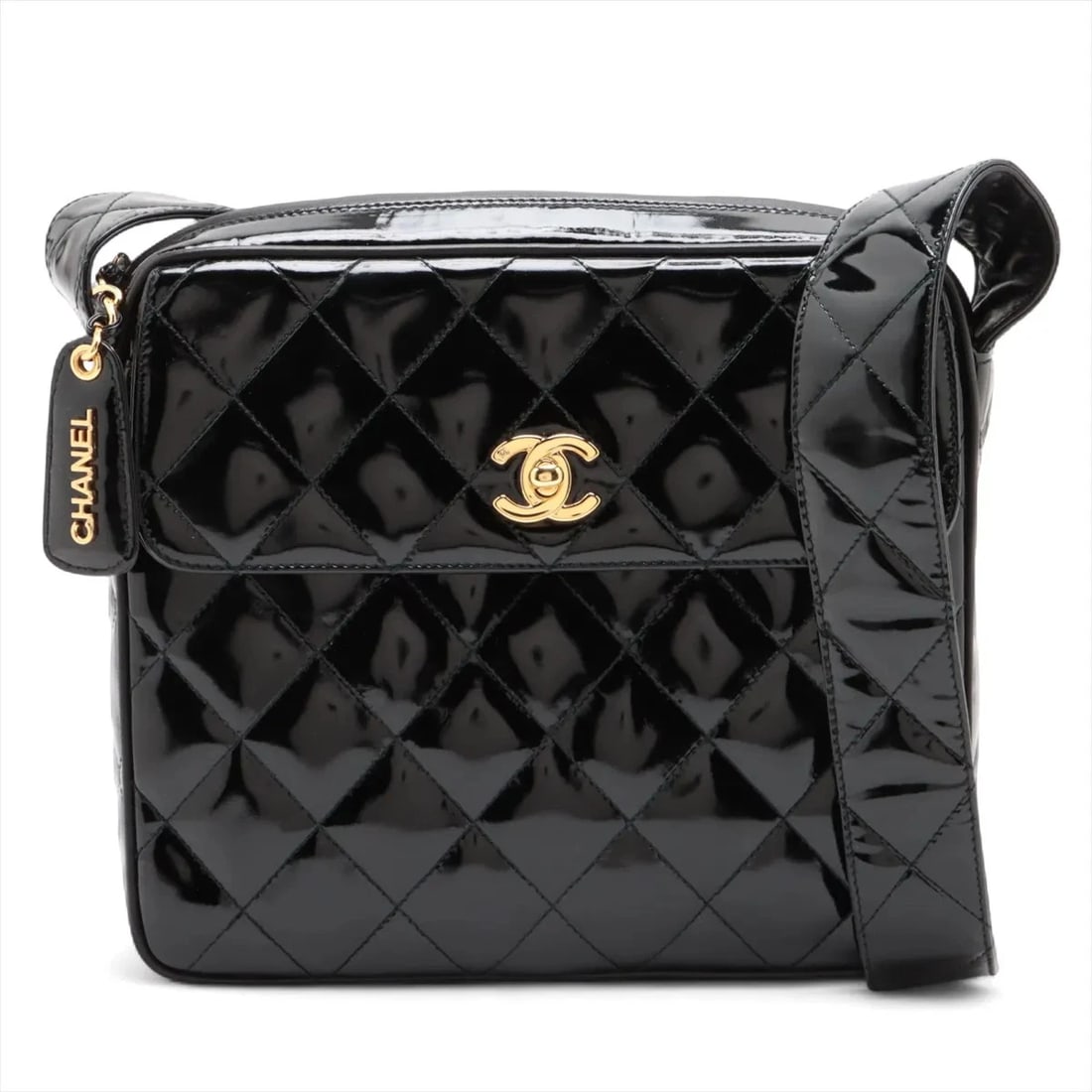 CHANEL MATELASSE PATENT LEATHER SHOULDER BAG BLACK: Chanel Matelasse Patent Leather Shoulder bag Black Brand: Chanel Type: Shoulder bag Material: Patent Leather Color: Black Size: Height:7.9inchLength:8.9inchDepth:2.6inch Accessories: None