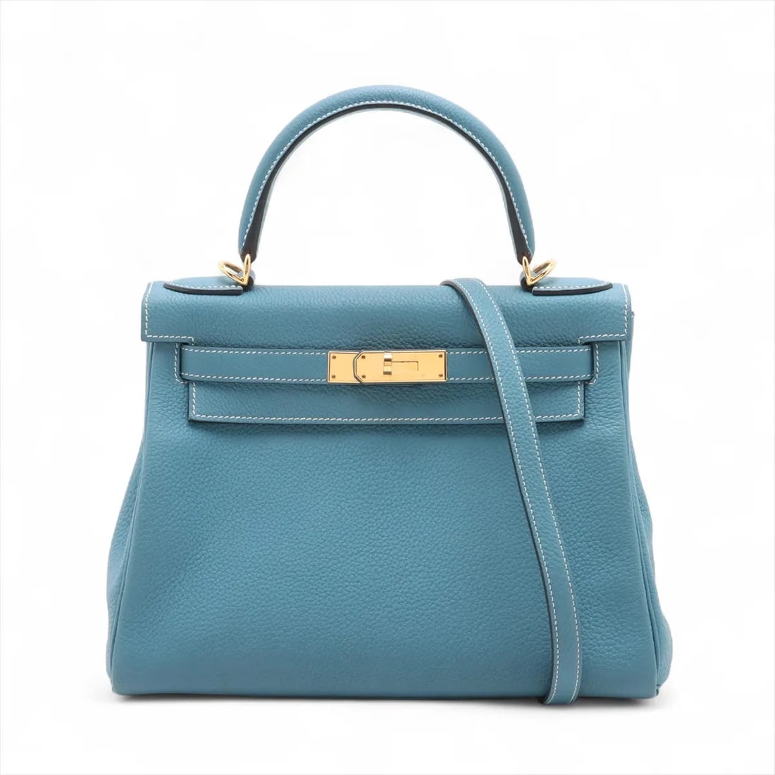 HERMES KELLY 28 LE TOURNAY TOGO NEW BLUE JEEN GOLD: Hermes Kelly 28 Le Tournay Togo NEW BLUE JEEN Gold Brand: Hermès Type: Hand bag Material: Togo Color: NEW BLUE JEEN Size: Height:7.9inch Length:11.0inch Depth:4.3inch Handle height:3.7inch Accesso