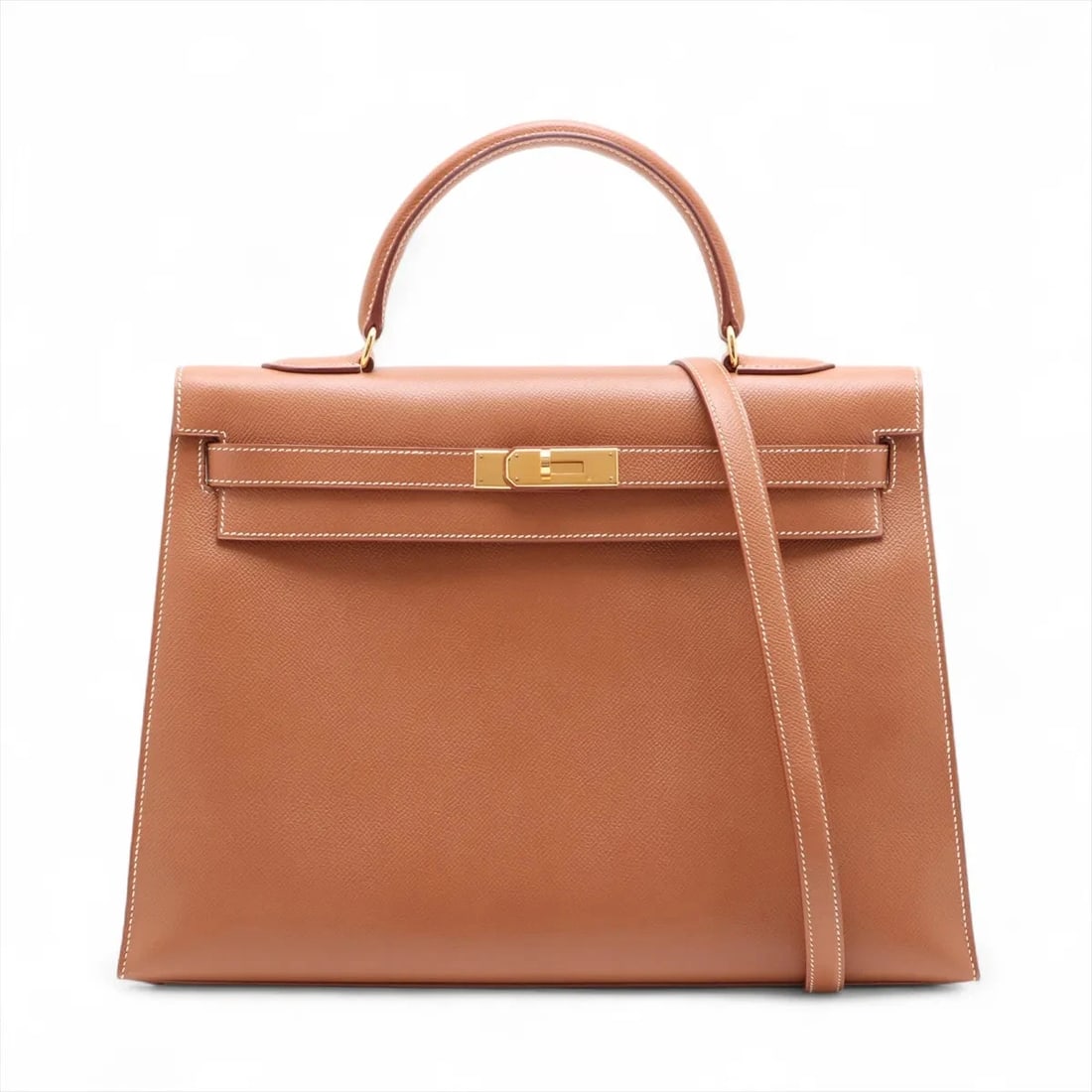 HERMES KELLY 35 SERIE CUSHBELL GOLD: Hermes Kelly 35 Serie Cushbell Gold Brand: Hermès Type: Hand bag Material: Cushbell Color: Gold Size: Height:9.8inch Length:14.2inch Depth:5.1inch Handle height:3.7inch Accessories: None A