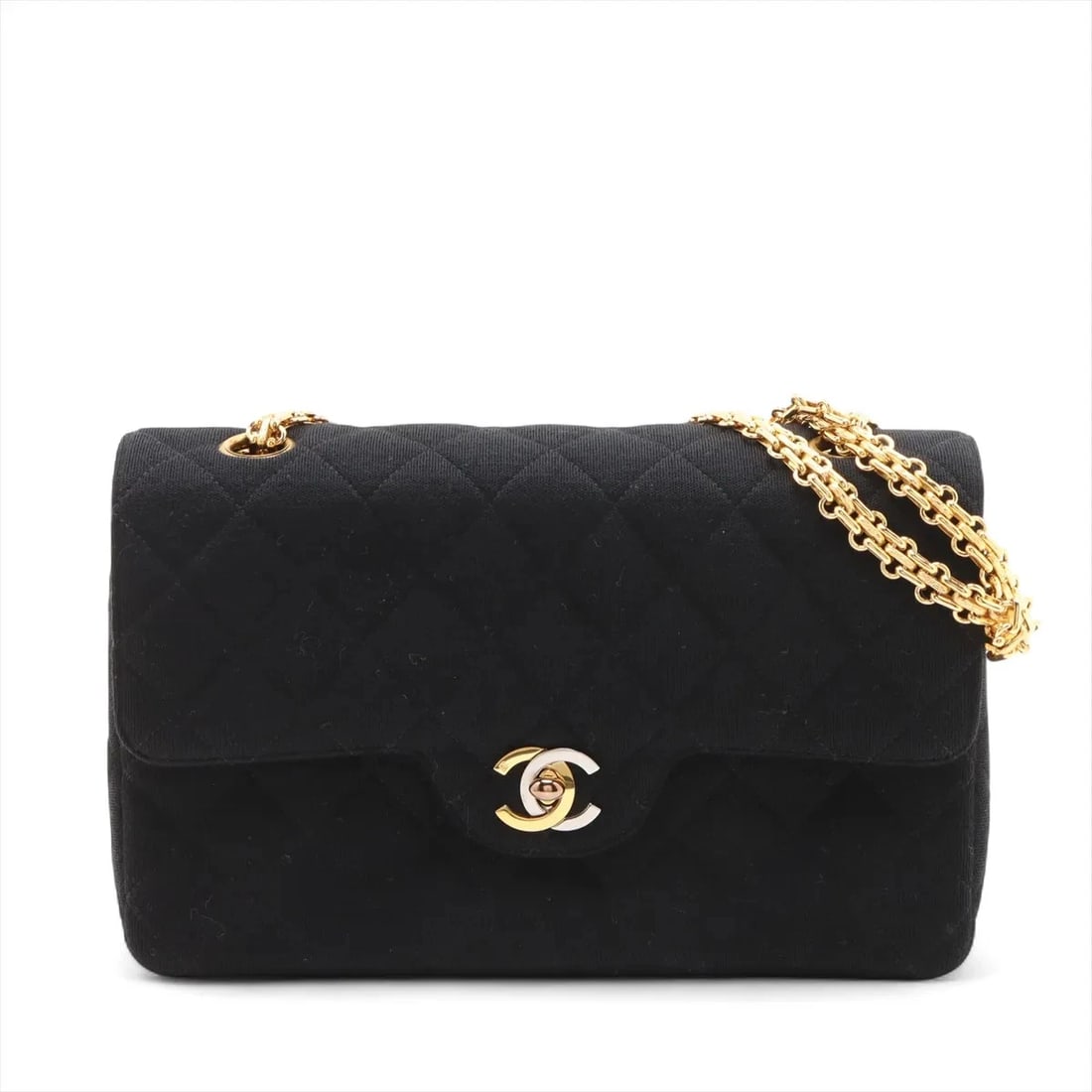 CHANEL MATELASSE 23 COTTON DOUBLE FLAP DOUBLE CHAIN BAG: Chanel Matelasse 23 Cotton Double Flap Double Chain Bag Brand: Chanel Type: Shoulder bag Material: Cotton Color: Black Size: Height:5.5inchLength:9.1inchDepth:2.6inch Accessories: None Acc