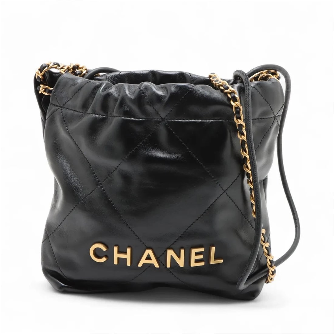 CHANEL 22 MINI SHINY CALFSKIN CHAIN SHOULDER BAG: Chanel 22 mini shiny calfskin Chain Shoulder Bag Brand: Chanel Type: Shoulder bag Material: shiny calfskin Color: Black Size: Height:7.7inch Length:6.7inch Depth:2.4inch Handle height:4.1inch Acce