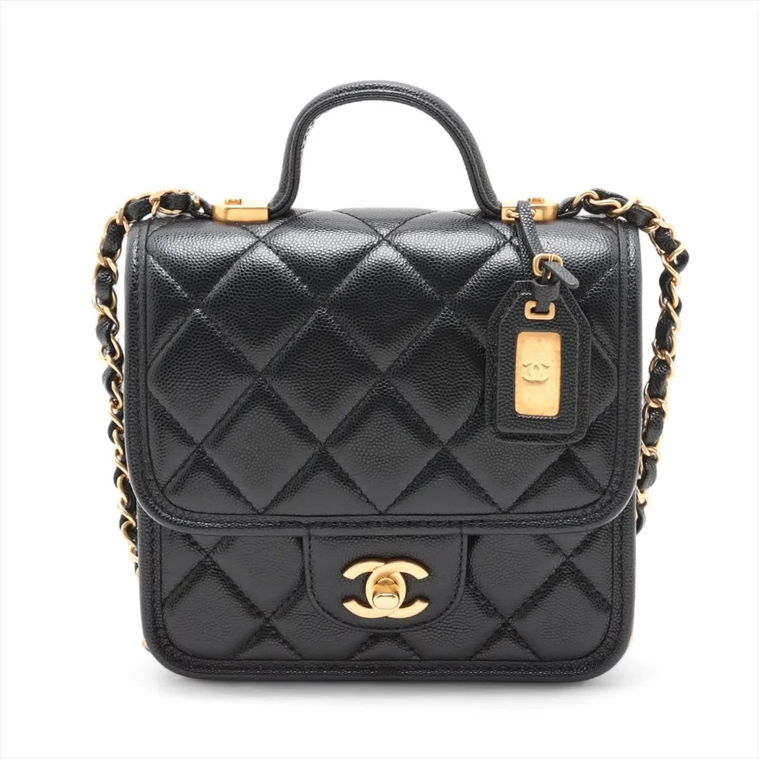 CHANEL MATELASSE GRAINED CALFSKIN CHAIN SHOULDER BAG: Chanel Matelasse Grained Calfskin Chain Shoulder Bag Brand: Chanel Type: Shoulder bag Material: Caviar Skin Color: Black Size: Height:6.1inch Length:6.7inch Depth:2.6inch Handle height:1.6inch Acc