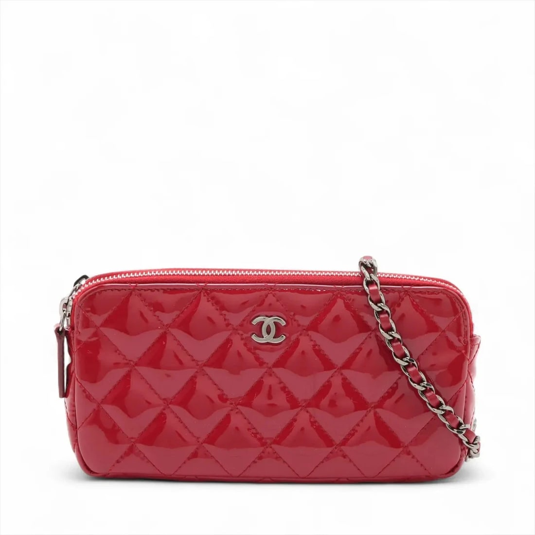 CHANEL MATELASSE PATENT LEATHER CHAIN WALLET RED: Chanel Matelasse Patent Leather Chain Wallet Red Brand: Chanel Type: Shoulder bag Material: Patent Leather Color: Red Size: Height:3.5inchLength:7.1inchDepth:1.0inch Accessories: None Acce