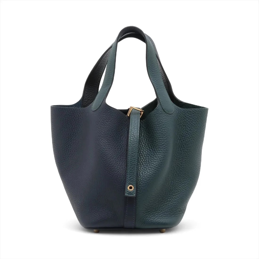 HERMES PICOTIN LOCK 18 PM KAZAK 2 TAURILLON CLEMENCE: Hermes Picotin Lock 18 PM Kazak 2 Taurillon Clemence Brand: Hermès Type: Hand bag Material: Taurillon Clemence Color: Blue Nuit x Veil Cypress x Black Size: Height:7.5inch Length:7.3inch Depth:5.3inc