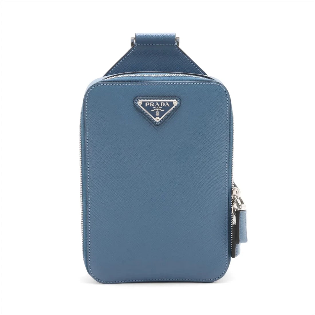 PRADA SAFFIANO LEATHER SLING BACKPACK BLUE: Prada Saffiano Leather Sling backpack Blue Brand: Prada Type: Waist pouch/Crossbody bag Material: Leather Color: Blue Size: Height:7.9inchLength:5.5inchDepth:2.0inch Accessories: None Acce