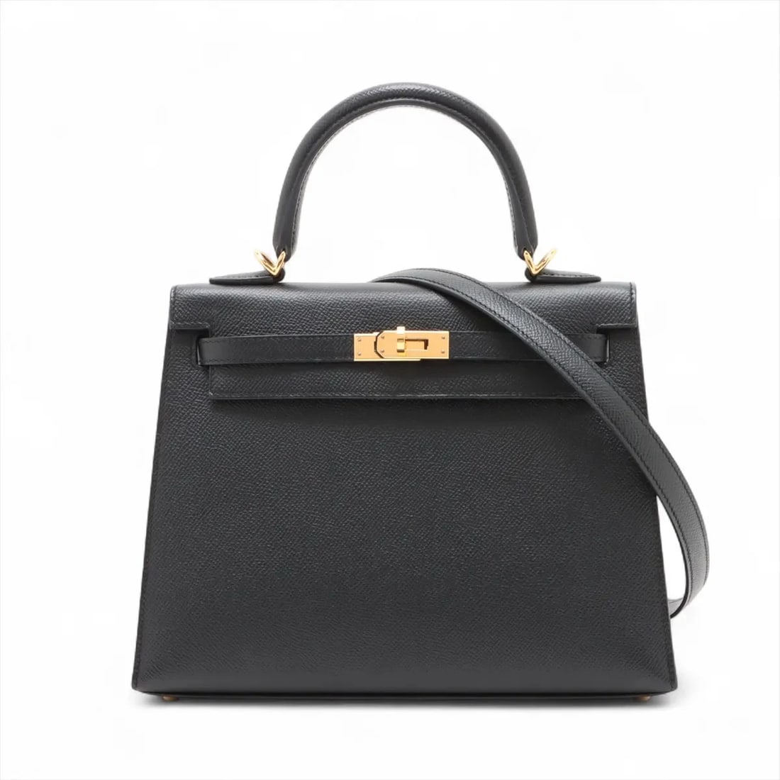 HERMES KELLY 25 SERIE VEAU EPSOM BLACK GOLD: Hermes Kelly 25 Serie Veau Epsom Black Gold Brand: Hermès Type: Hand bag Material: Veau Epsom Color: Black Size: Height:7.1inch Length:9.8inch Depth:3.7inch Handle height:3.3inch Accessories: None