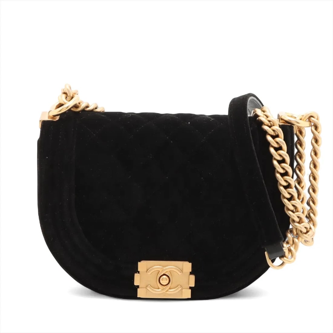 CHANEL BOY CHANEL VELOUR CHAIN SHOULDER BAG BLACK (1 of 5)