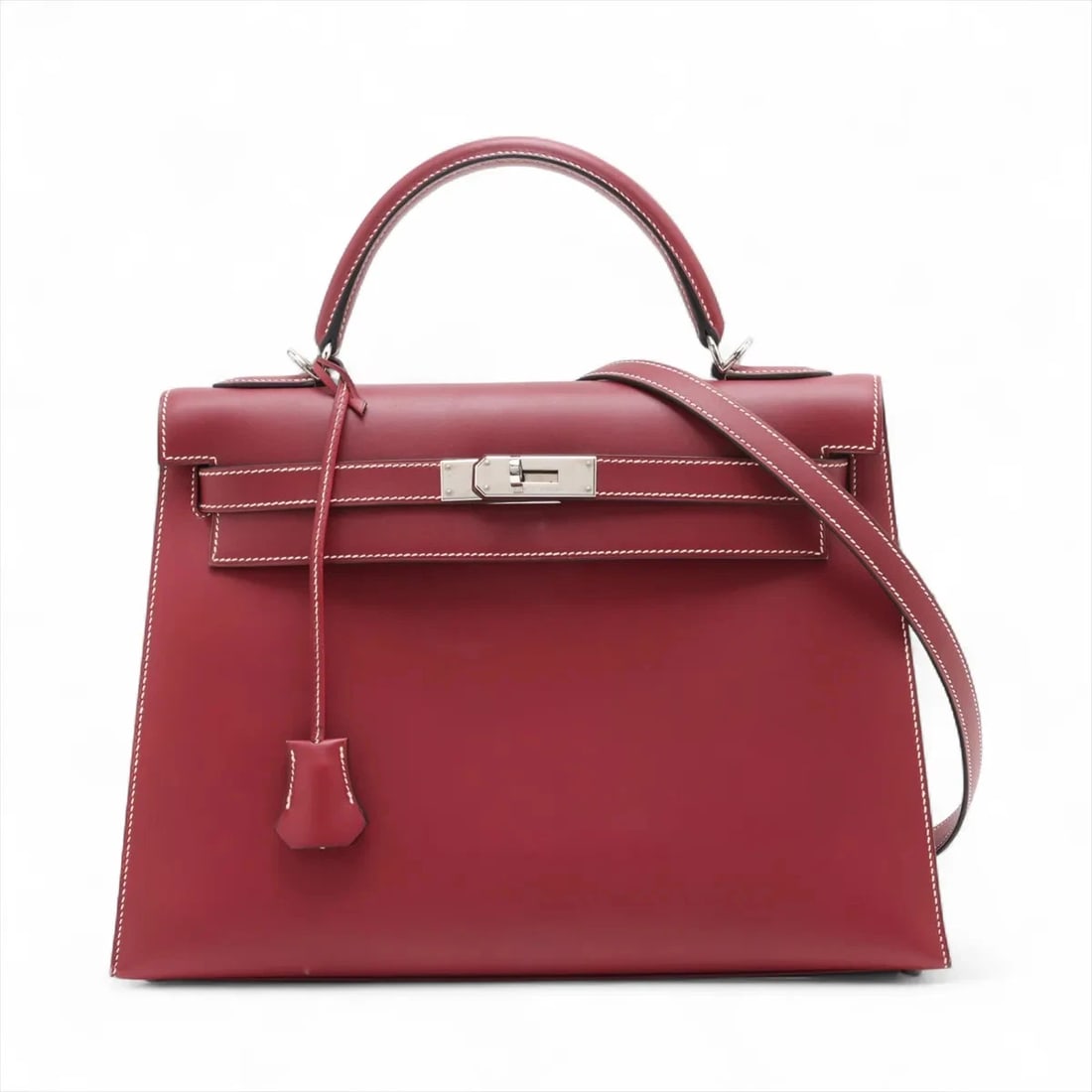 HERMES KELLY 32 SERIE VEAU JONATHAN ROUGE H SILVER: Hermes Kelly 32 Serie Veau Jonathan Rouge H Silver Brand: Hermès Type: Hand bag Material: Veau Jonathan Color: Rouge H Size: Height:8.9inch Length:12.8inch Depth:4.5inch Handle height:3.3inch Acce