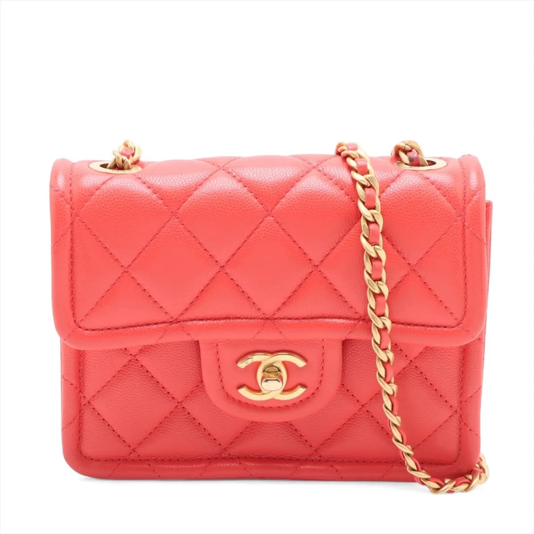 CHANEL MINI MATELASSE GRAINED CALFSKIN CHAIN BAG: Chanel Mini Matelasse Grained Calfskin Chain Bag Brand: Chanel Type: Shoulder bag Material: Caviar Skin Color: Pink Size: Height:5.5inchLength:7.1inchDepth:2.6inch Accessories: None Access