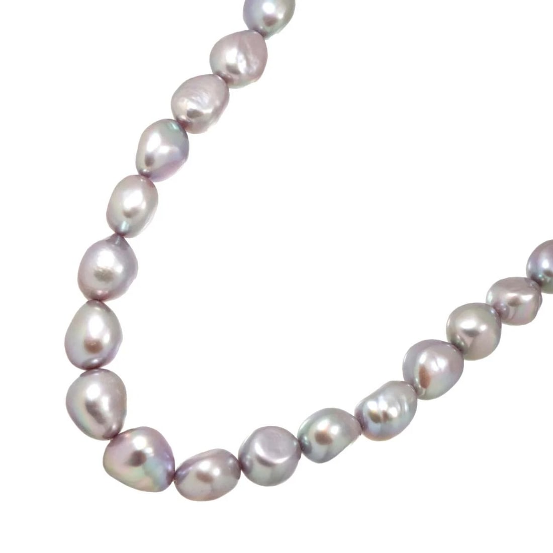 TASAKI BAROQUE PEARL NECKLACE SV: TASAKI Baroque Pearl Necklace SV Brand: TASAKI Type: Necklace Material: Silver, Main Stone/Creation Baroque Pearl Color: Silver Size: internal circumference of the chain: 16.9inch Width:(max.) 11.4mm
