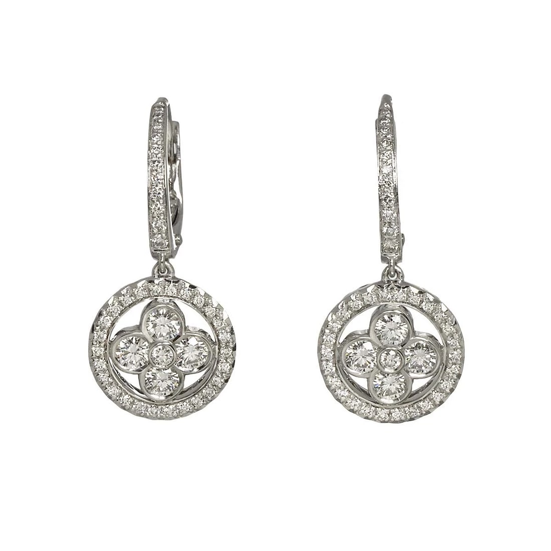 LOUIS VUITTON DIAMOND FLOWER EARRINGS PIERCED 18K WG (1 of 3)