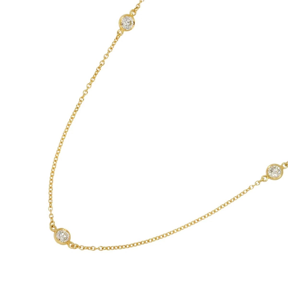 TIFFANY CO. BY THE YARD DIAMOND 3P NECKLACE 18K YG: TIFFANY Co. By The Yard Diamond 3P Necklace 18K YG Brand: TIFFANY Co. Type: Necklace Material: 750 Yellow Gold, Main Stone/Creation Natural Color: Yellow Gold Size: internal circumference of the chain