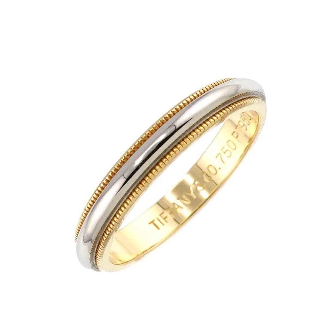 TIFFANY CO. MILGRAIN BAND RING 18K: TIFFANY Co. Milgrain Band Ring 18K Brand: TIFFANY Co. Type: Ring Material: Platinum750 Yellow Gold, Color: Gold Size: 8.75 (US) Accessories: None Accessories Notice: When purchasing pre-owned goods,