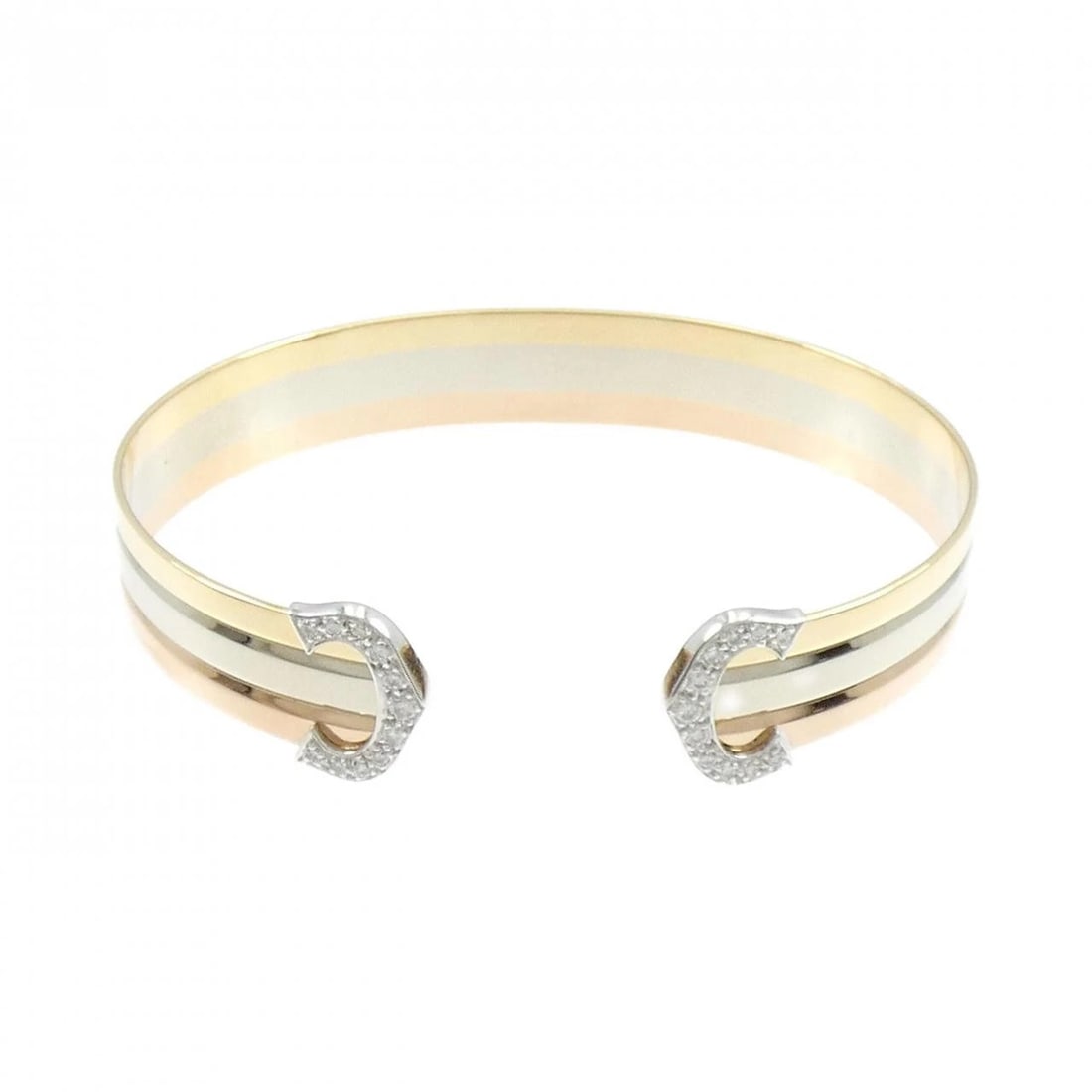 CARTIER 2C BANGLE: Cartier 2C Bangle Brand: CARTIER Type: Cartier Bracelets Material: 750 Yellow Gold/750 White Gold/750 Pink Gold, Color: yellow gold white gold Pink Gold Size: Actual Size Max width approx: 12.8mm Size