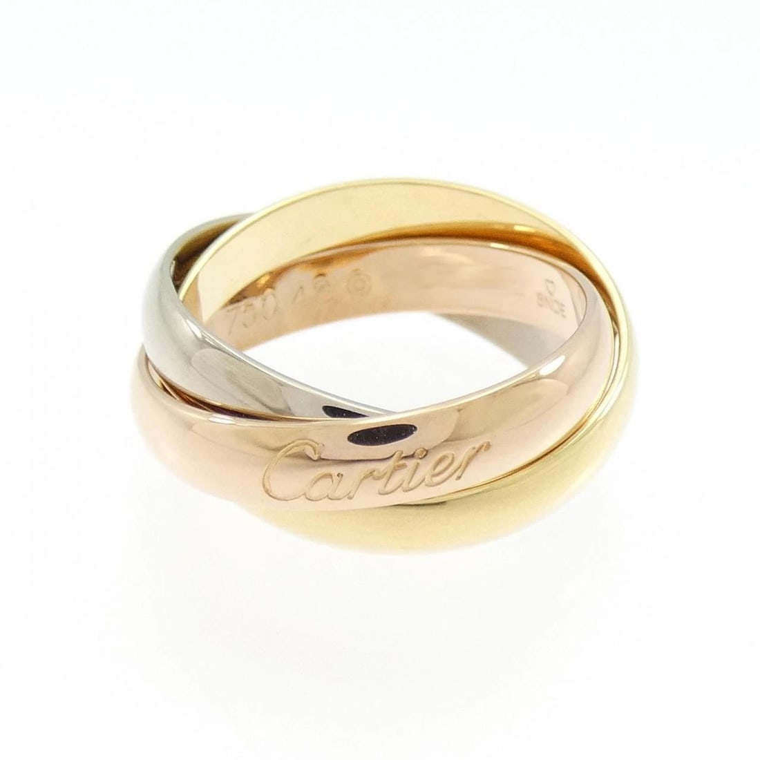 CARTIER TRINITY RING: Cartier Trinity ring Brand: CARTIER Type: Cartier Ring Material: 750 Yellow Gold/750 White Gold/750 Pink Gold, Color: Yellow Gold White Gold Pink Gold Size: US4 1/2 Accessories: None Accessories