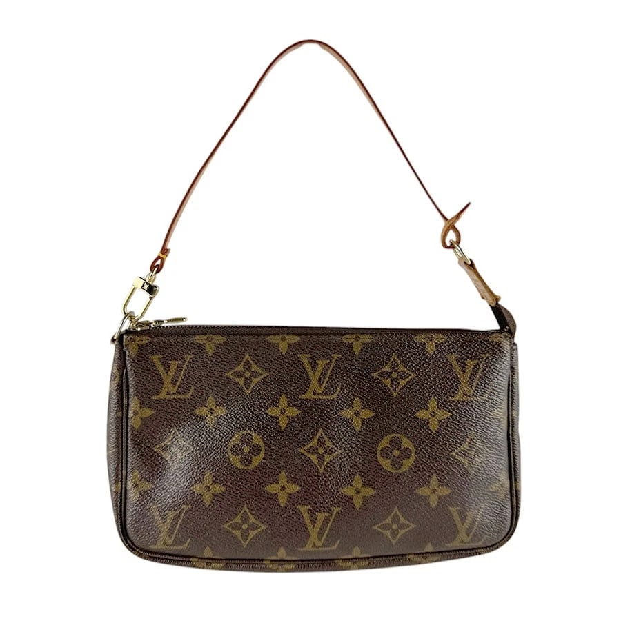 LOUIS VUITTON MONOGRAM POCHETTE ACCESSORIES HANDBAG: LOUIS VUITTON Monogram Pochette Accessories Handbag Brand: LOUIS VUITTON Type: Handbag Material: Monogram Canvas Color: Brown Size: W:8.3inx H:4.7inx D:1.2in Handle Length:12.6in Accessories: None