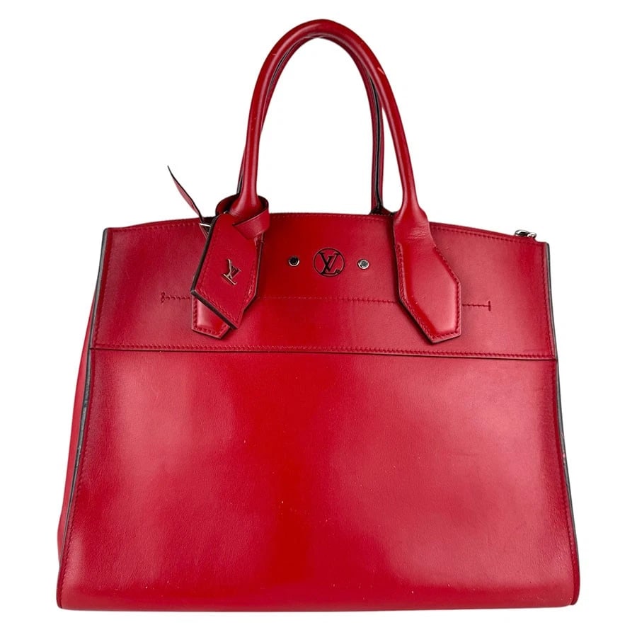 LOUIS VUITTON CITY STEAMER MM HANDBAG: LOUIS VUITTON City Steamer MM Handbag Brand: LOUIS VUITTON Type: Handbag Material: Leather Color: Red Size: W:12.2inx H:9.4inx D:12.2in Handle Length:12.6in Accessories: None Accessories N
