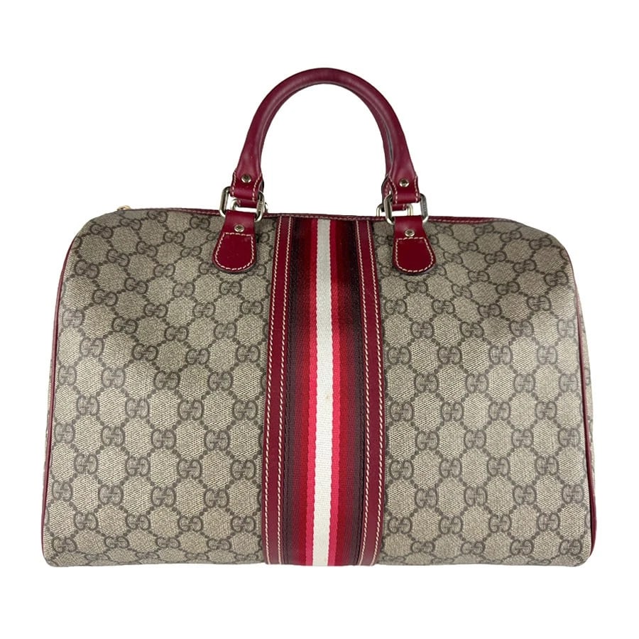 GUCCI GG SUPREME HANDBAG BOSTON BAG: GUCCI GG Supreme Handbag Boston Bag Brand: GUCCI Type: Handbag Material: PVC/Leather Color: Red / Brown Size: W:12.6inx H:10.6inx D:6.7in Handle Length:11.8in Accessories: None Accessories