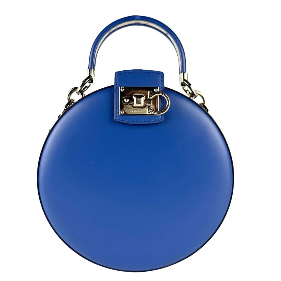 SALVATORE FERRAGAMO GANCINI HANDBAG SHOULDER BAG: Salvatore Ferragamo Gancini Handbag Shoulder Bag Brand: Salvatore Ferragamo Type: Handbag Material: Leather Color: Blue Size: W:7.9inx H:7.9inx D:2.8in Handle Length:11.8in Accessories: None <