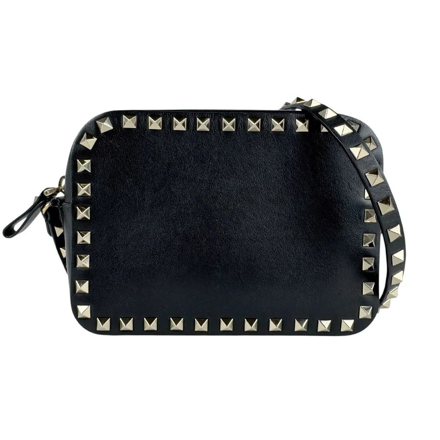 VALENTINO GARAVANI CROSSBODY SHOULDER BAG BLACK/GOLD: Valentino Garavani Crossbody Shoulder Bag Black/Gold Brand: Valentino Garavani Type: Shoulder Bag Material: Leather Color: Black Size: W:7.1inx H:5.1inx D:2.4in Accessories: None Accessori