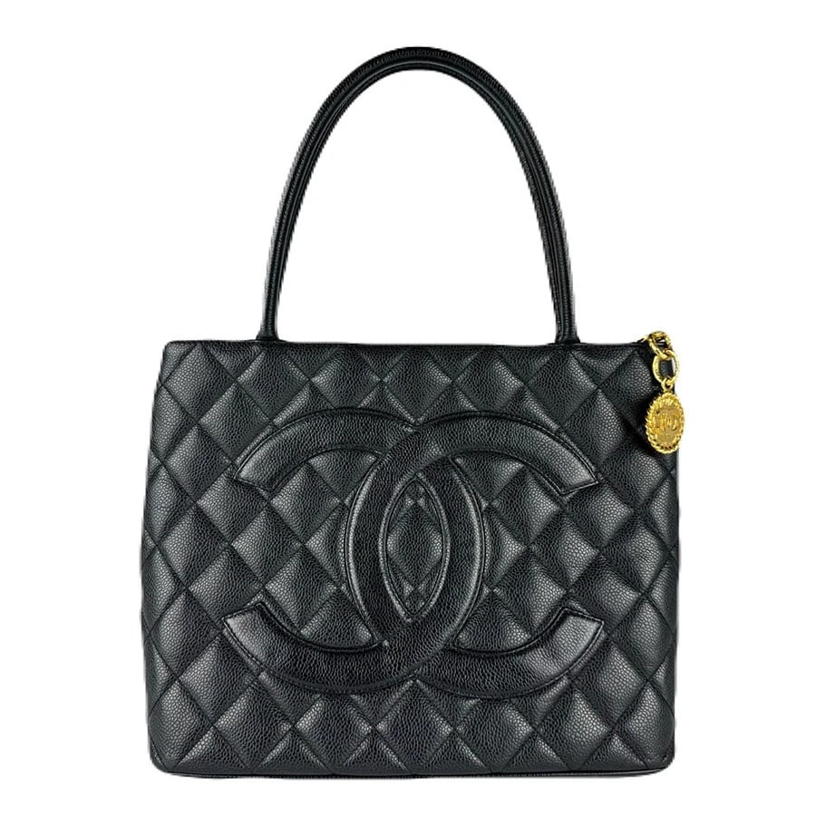 CHANEL TOTE SHOULDER BAG BLACK LEATHER/GOLDTONE: CHANEL Tote Shoulder Bag Black Leather/Goldtone Brand: CHANEL Type: Shoulder Bag Material: Caviar Skin Leather Color: Black Size: W:11.8inx H:9.4inx D:5.5in Handle Length:16.1in Accessories: None