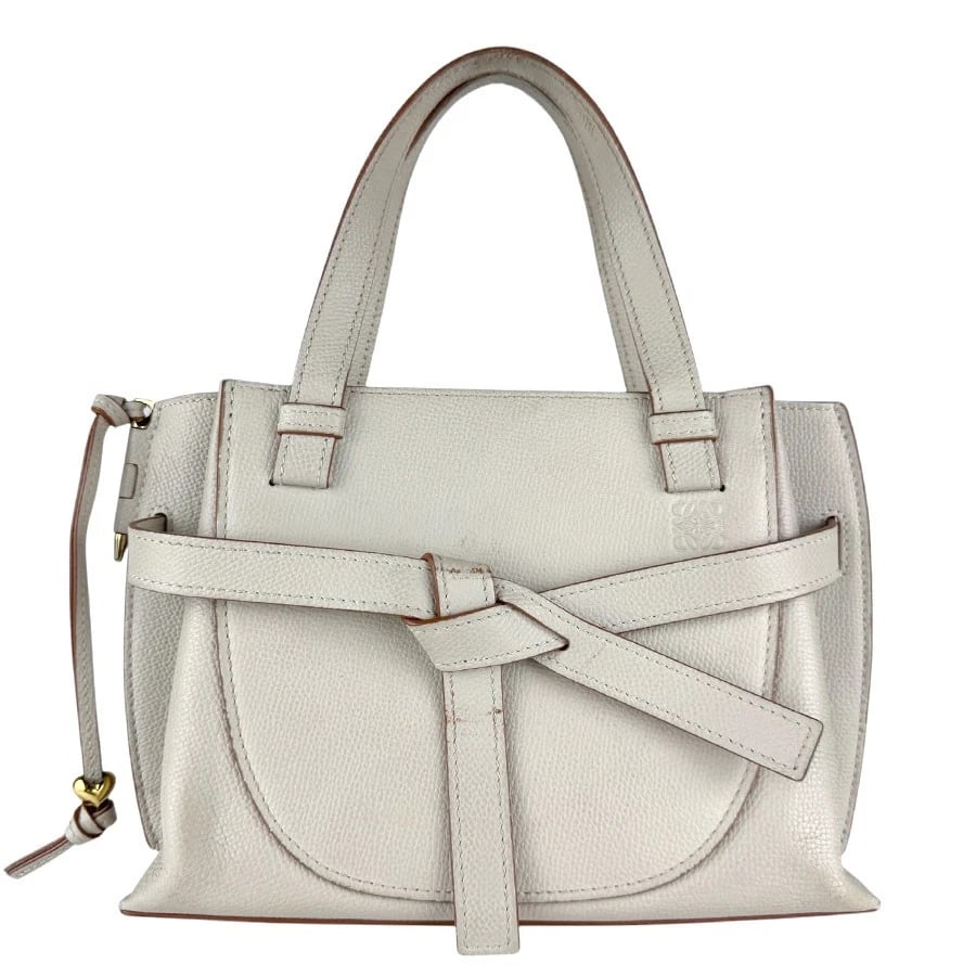 LOEWE GATE TOP HANDLE HANDBAG SHOULDER BAG: LOEWE Gate Top Handle Handbag Shoulder Bag Brand: LOEWE Type: Handbag Material: Leather Color: Light Greige Size: W:9.8inx H:7.1inx D:3.5in Handle Length:11.8in Accessories: None Accessori