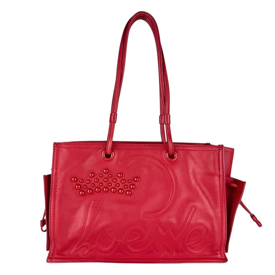 LOEWE SHOPPER TOTE SHOULDER BAG RED LEATHER: LOEWE Shopper Tote Shoulder Bag Red Leather Brand: LOEWE Type: Shoulder Bag Material: Leather Color: Red Size: W:13.0inx H:9.4inx D:5.9in Accessories: None Accessories Notice: When purchas