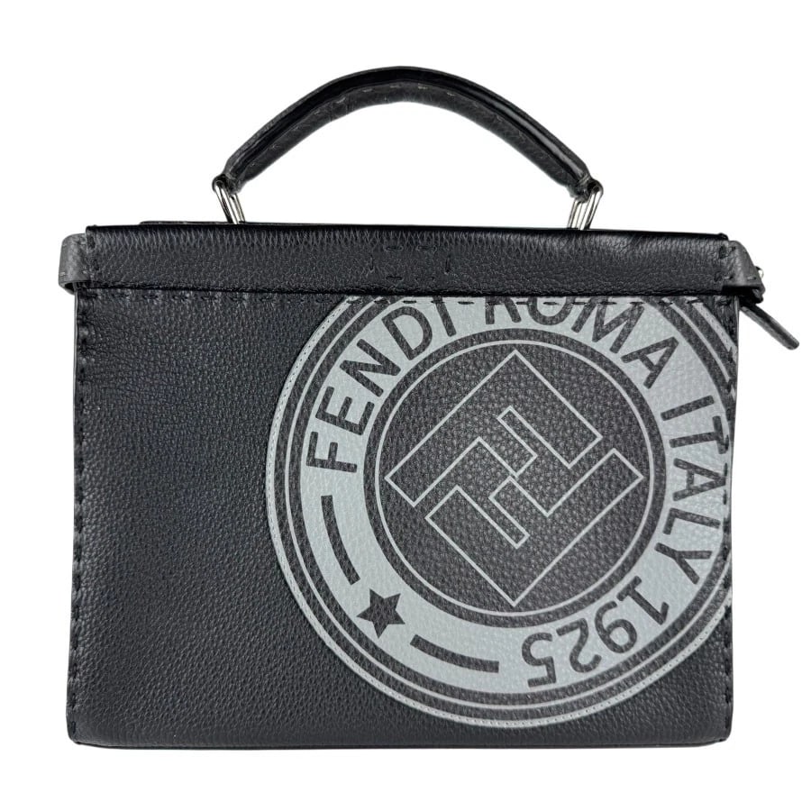 FENDI PEEKABOO FIT MINI HANDBAG BLACK/GREY: FENDI Peekaboo Fit MINI Handbag Black/Grey Brand: FENDI Type: Handbag Material: Leather Color: Black Grey Size: W:11.0inx H:8.7inx D:2.0in Handle Length:9.8in Accessories: None Accessories