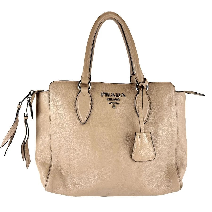 PRADA HANDBAG SHOULDER BAG BEIGE: PRADA Handbag Shoulder Bag Beige Brand: PRADA Type: Handbag Material: Leather Color: Beige Size: W:11.0inx H:8.7inx D:3.9in Handle Length:15.7in Accessories: None Accessories Notice: When